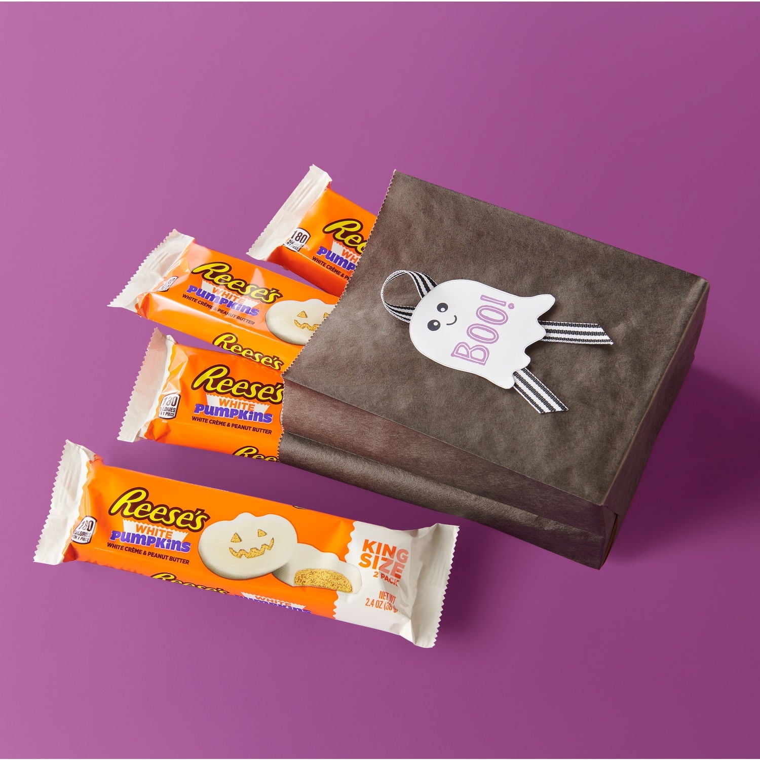 Reese's White Creme King Size Peanut Butter Pumpkins, Halloween Candy Pack, 2.4 oz