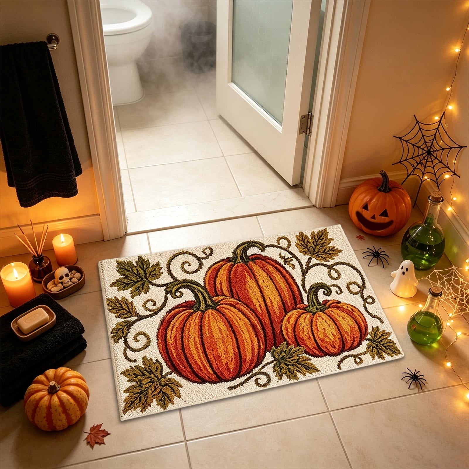 Halloween Decor Black Cat Doormat 15.75x23.62 Inch Fall Pumpkin Moon Design Non Slip Indoor Entrance Rug for Home Entryway Decor