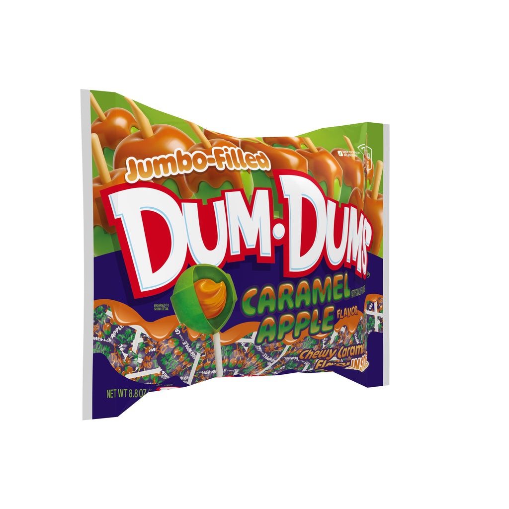 Dum Dums Jumbo Caramel Apple Flavored Lollipops, Filled Halloween Candy, 8.8 oz Bag