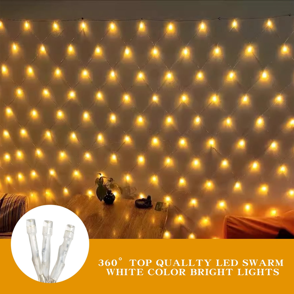 DAYBETTER Christmas Net Lights Outdoor, Warm White Waterproof Mesh Fairy String Lights, 12ft*5ft 360 LED with 8 Modes Plug in, for Bushes Garden Party Decoration