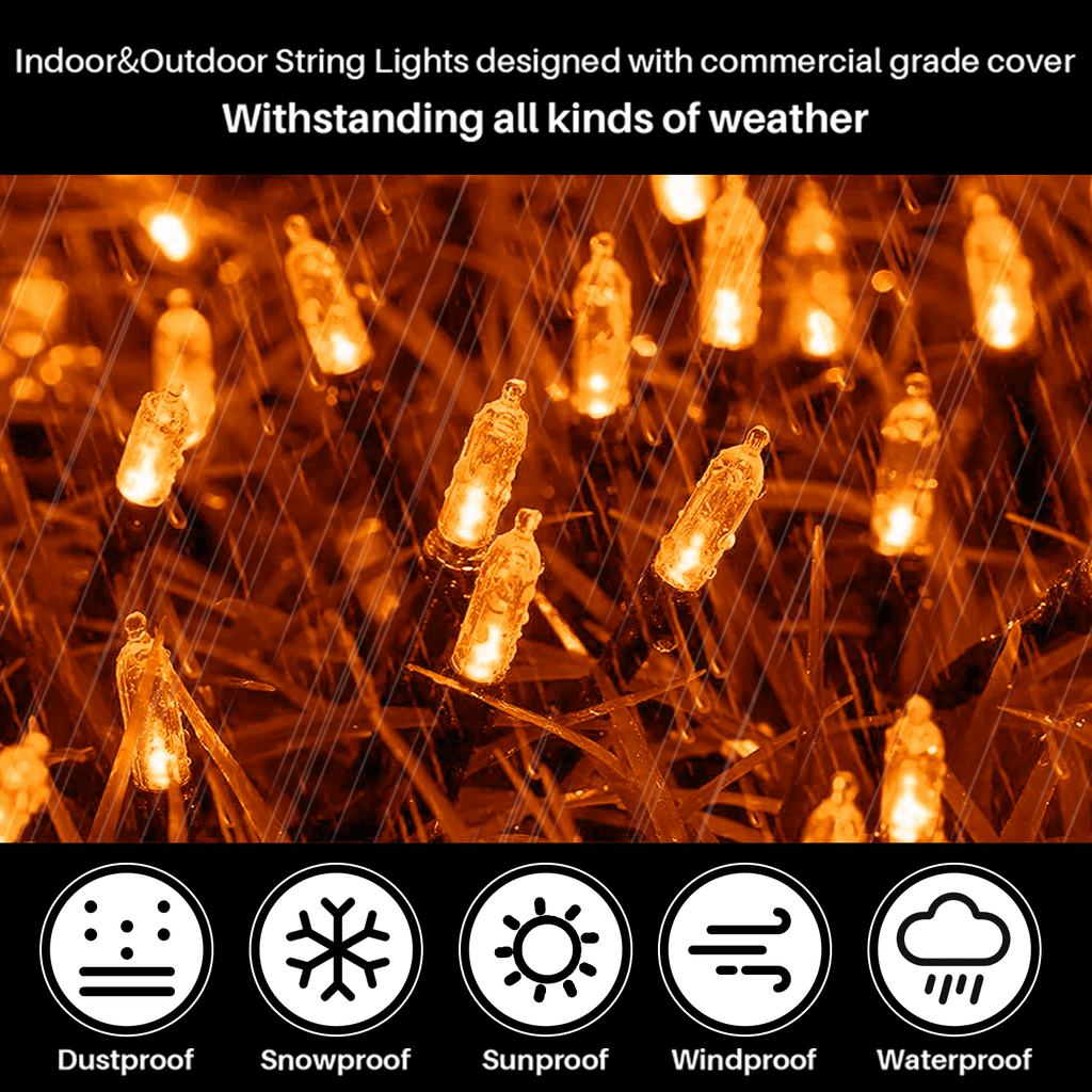 LAMPHOME Orange Halloween String Lights Outdoor, 32.5FT 100 LED Waterproof Christmas Lights with 16 Lighting Modes for Halloween Garden Party Christmas Xmas Tree Lights Decor