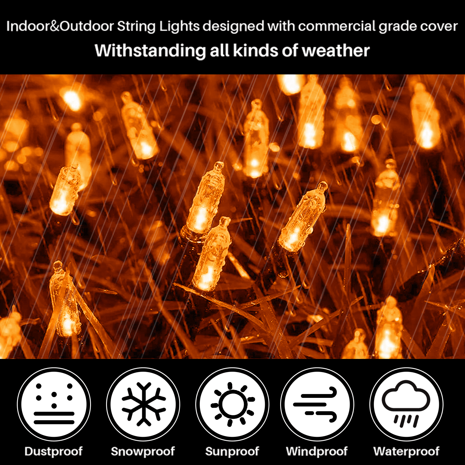 LAMPHOME Orange Halloween String Lights Outdoor, 32.5FT 100 LED Waterproof Christmas Lights with 16 Lighting Modes for Halloween Garden Party Christmas Xmas Tree Lights Decor