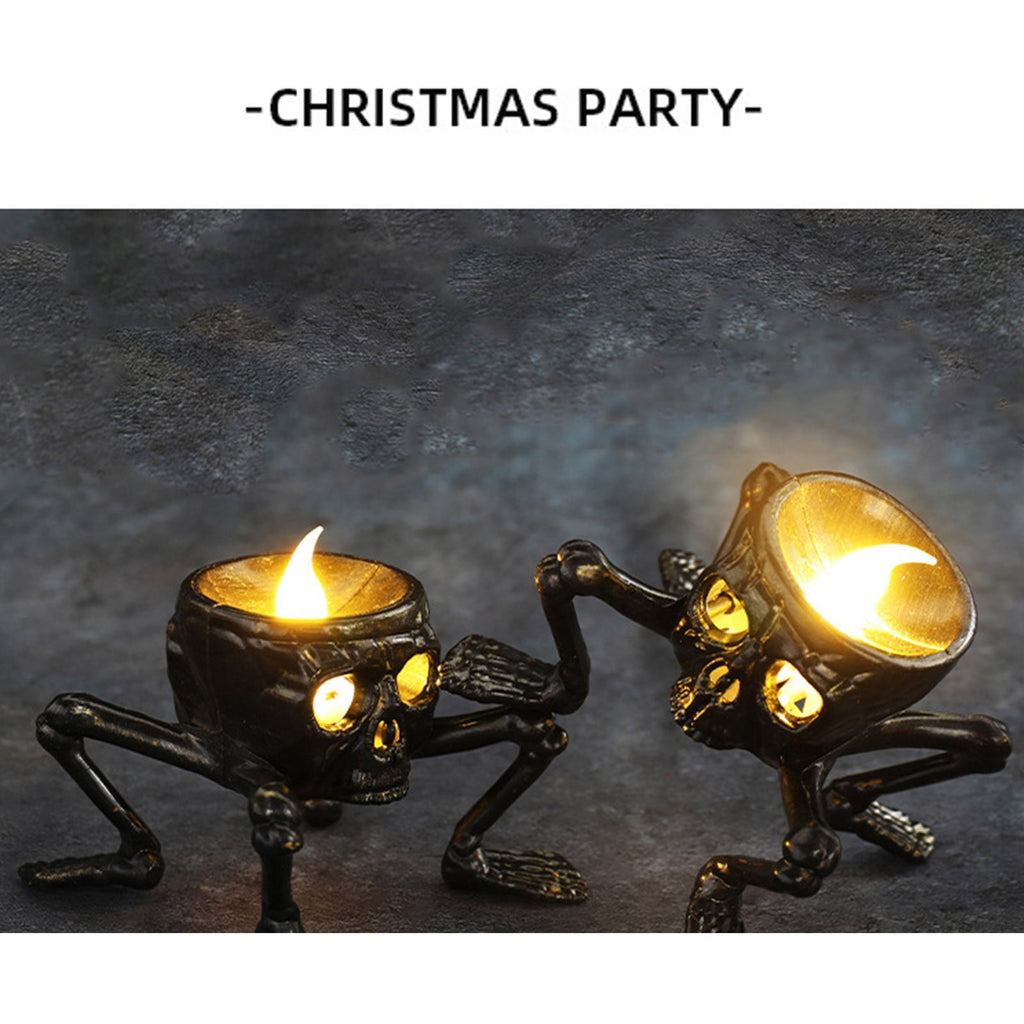 Elainilye Halloween Decorations Indoor Outdoor, LED Flameless Skull Candle Lamp, Battery Operated Halloween Decorations for Home Table Indoor Party Decor, Black