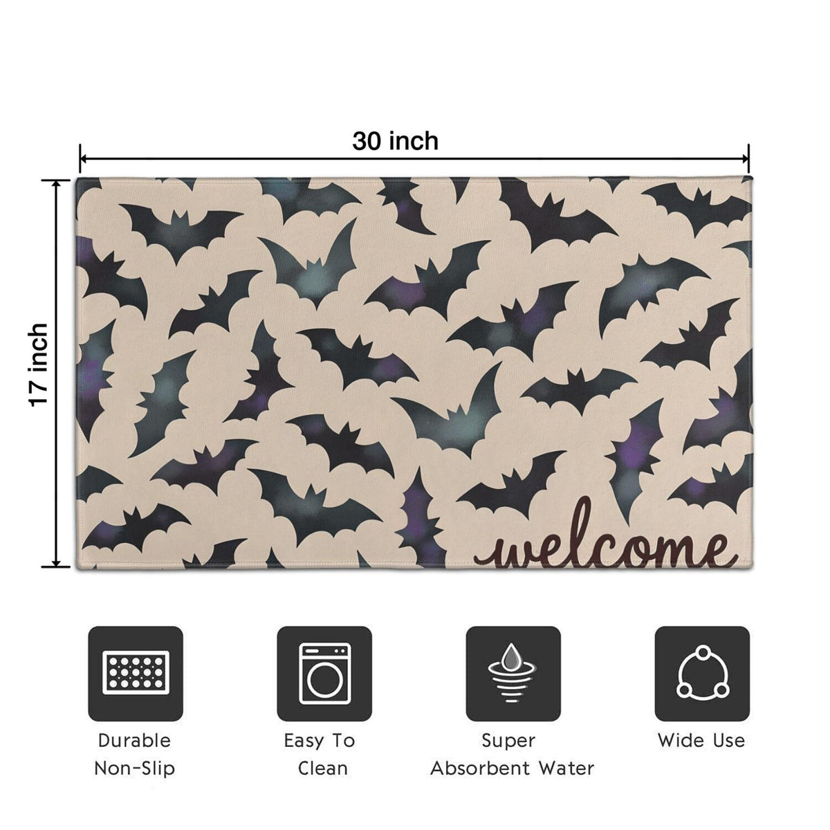 Happy Halloween Door Mat Decorations Spider Bat Doormat Plain the Indoor Door Mat/Outdoor Crystal Velvet 30x17 Inches