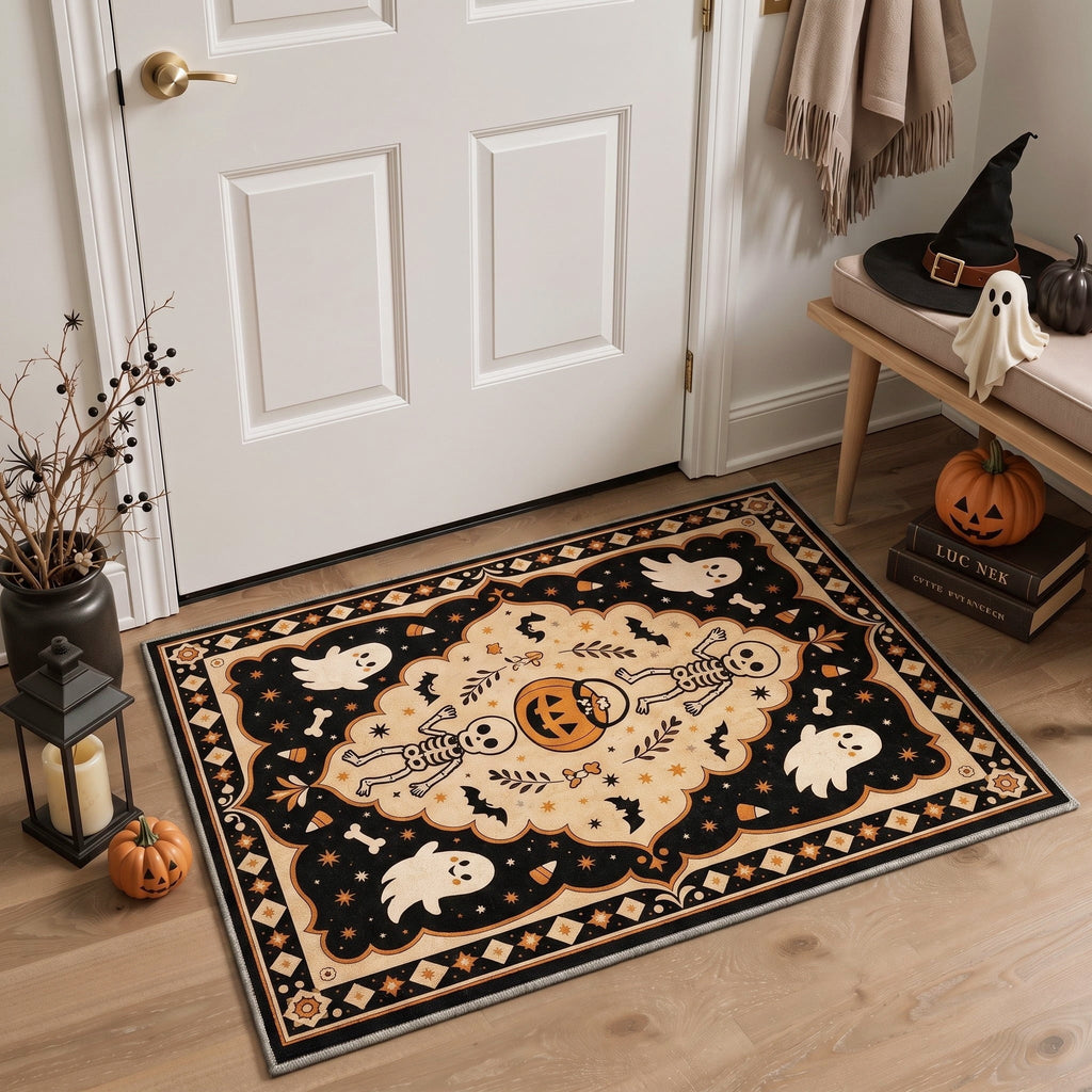 GENIMO 2'x7' Halloween Runner Rug, Washable Non Slip Soft Vintage Witch Indoor Outdoor Hallway Runner for Porch Patio Kitchen Entryway, Retro Sepia
