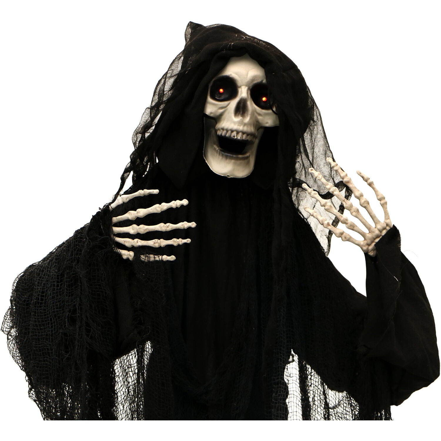 Haunted Hill Farm 5 ft Life-Size Animated Grim Reaper Prop w/ Chain and Rotating Head for Indoor or Outdoor Halloween Decoration, Battery-Operated