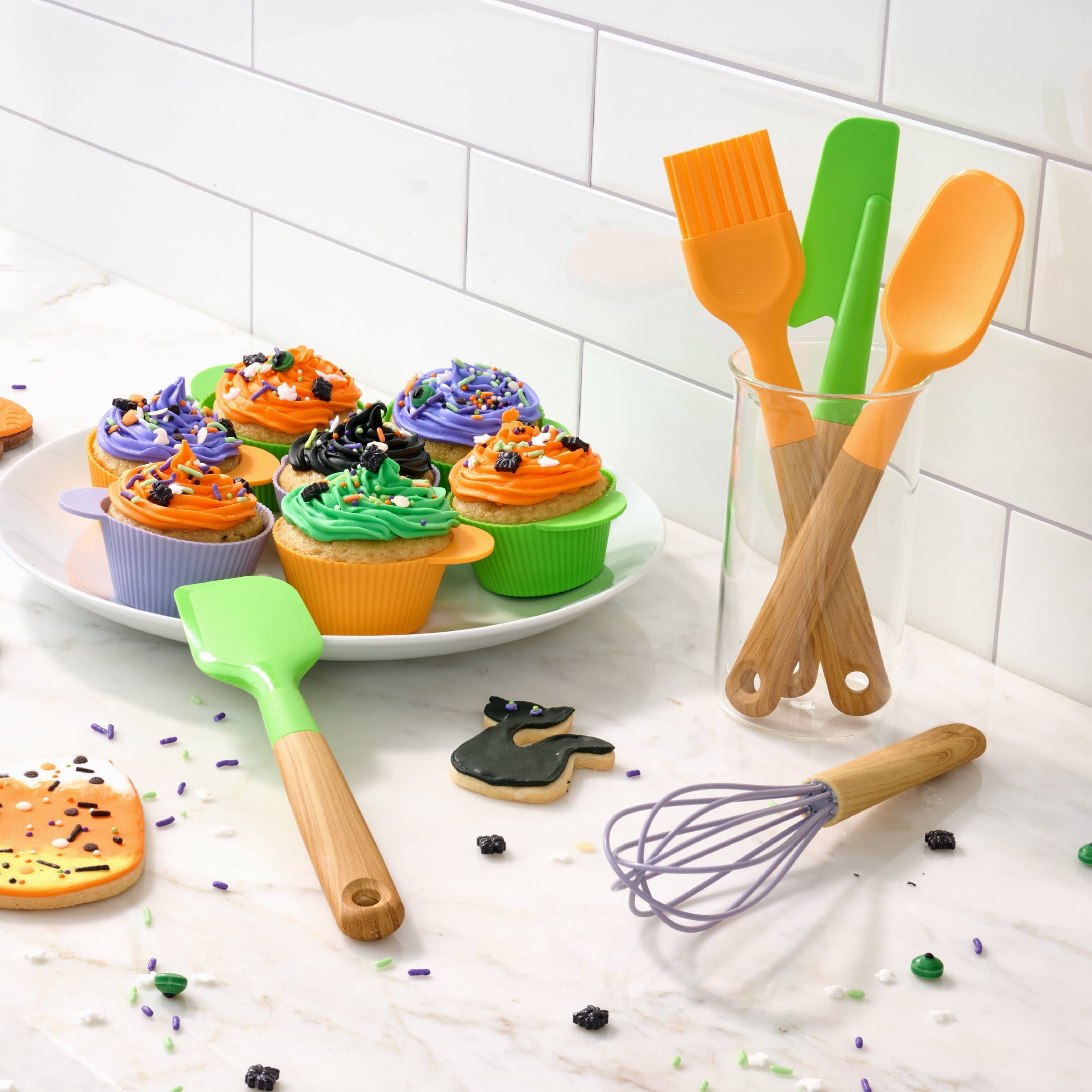 Way To Celebrate 5-Piece Mini Baking Tools, Orange, Green, Purple