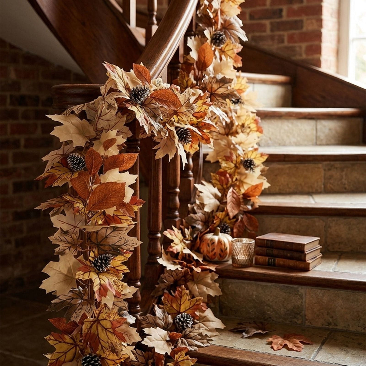 WKSCLPAI Halloween Maple Leaf Garland, Fall Vine Wreaths for Autumn Festivities Decor,Seasonal Garlands for Home,Halloween & Fall Decorations