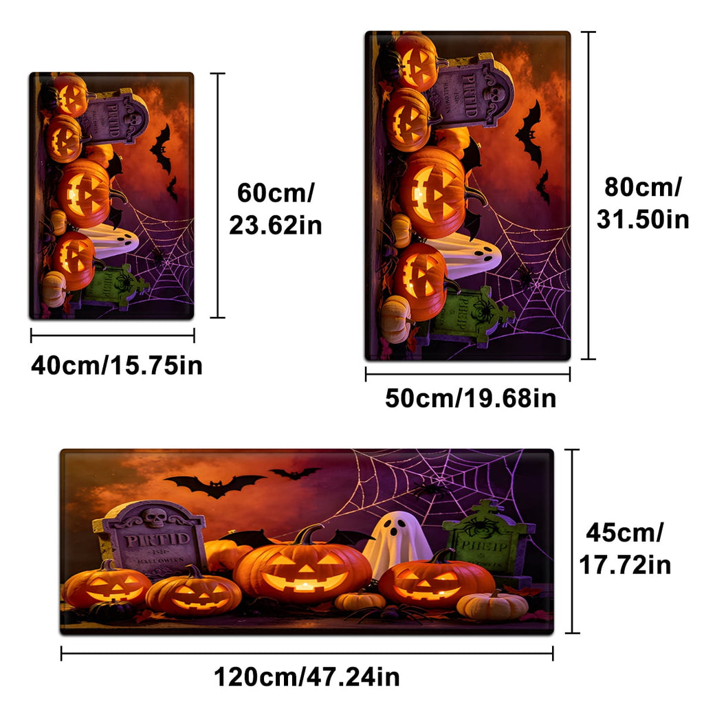 YIMEIS Halloween Pumpkin Lantern 3Pcs Flannel Mat & Kitchen Rugs Set,16''×24'' 20''×30'' 17''×47'' Inches,Soft Non-slip for Home Bathroom