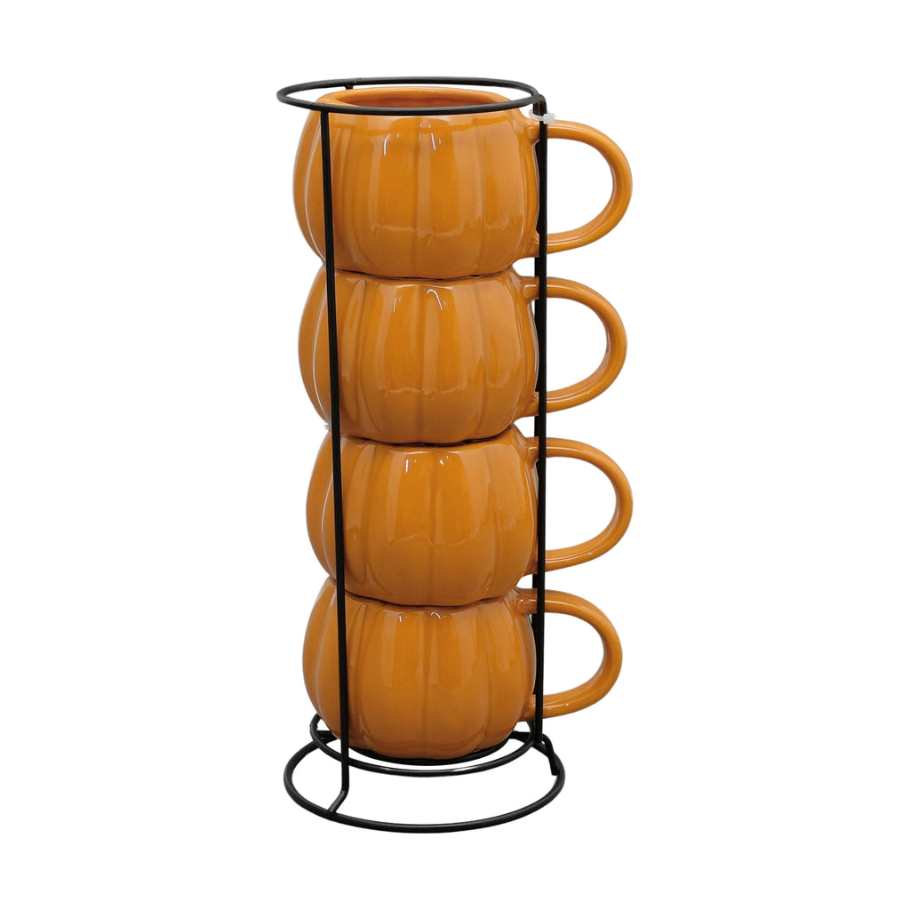 Way To Celebrate Halloween Pumpkin Stack Ceramic Mugs, 4-Pack
