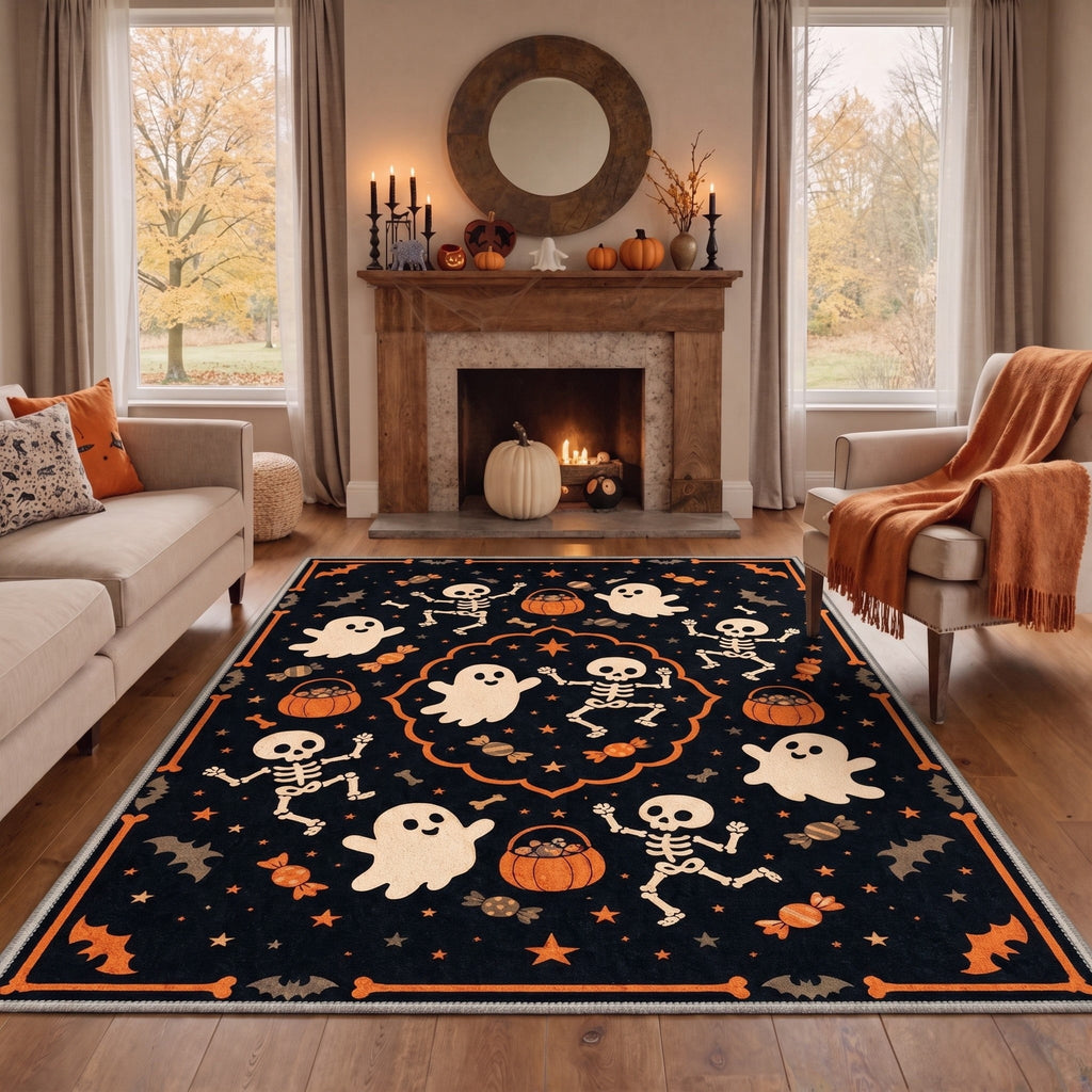 GENIMO 5'x7' Halloween Area Rug for Living Room, Washable Non Slip Soft Vintage Witch Indoor Rug for Bedroom Dining Room Home Office, Retro Sepia
