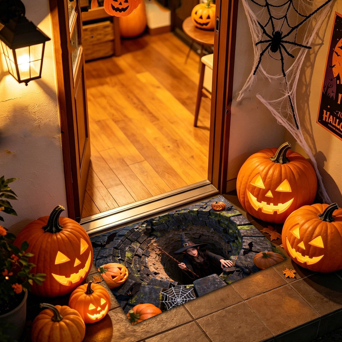 3D Optical Illusion Halloween Doormat Visual Trap Hole Design Non Velvet Entryway Rug Washable Floor Mat