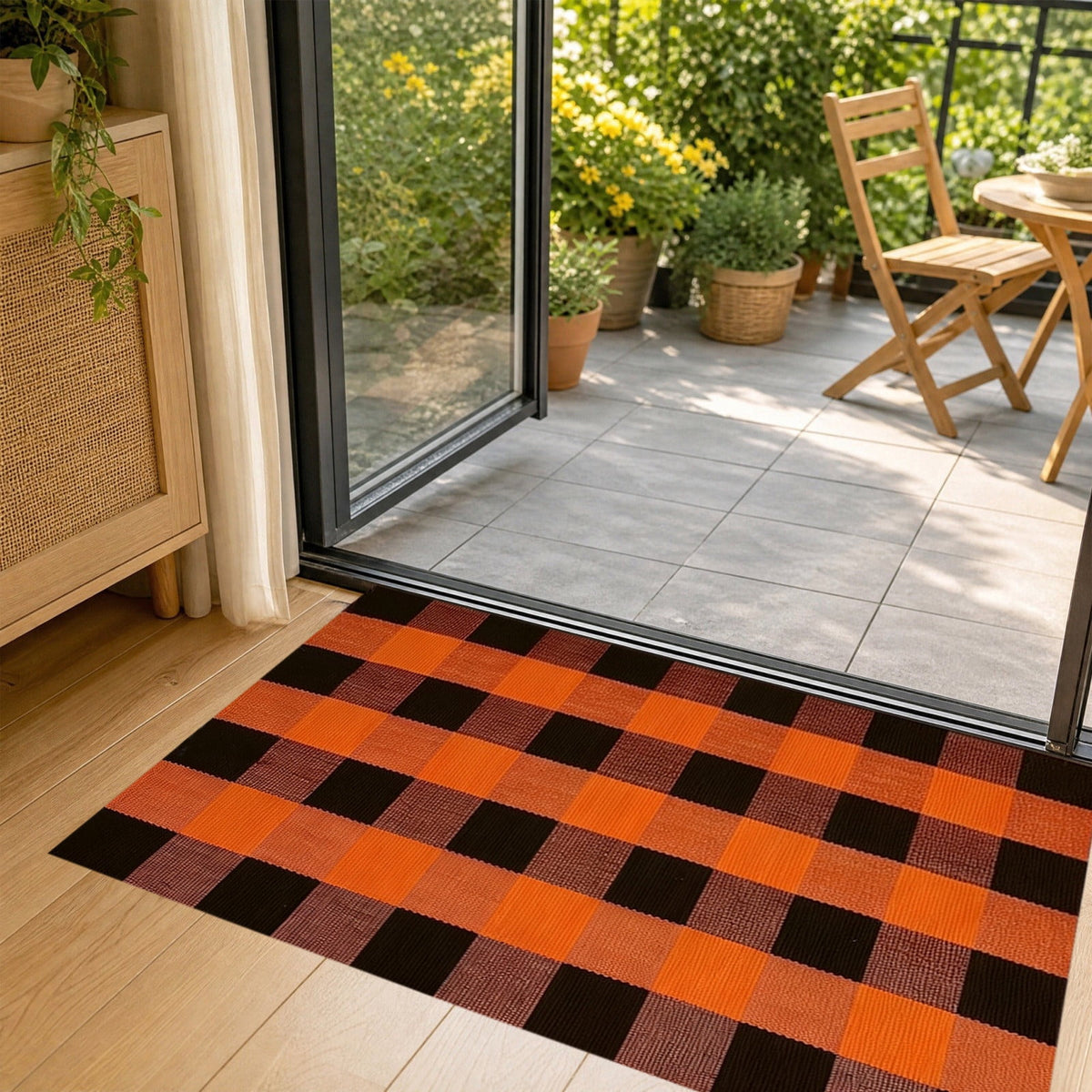 Dpityserensio Halloween Doormat Black Bat and Moon with Striped Border Non-Slip Washable Indoor Outdoor Rug, Vintage Fall Decor