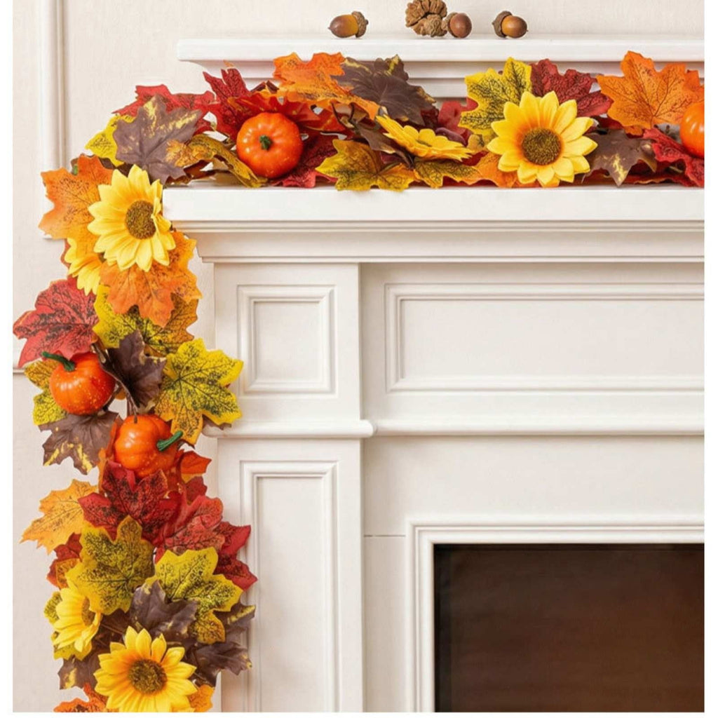 WKSCLPAI Halloween Maple Leaf Garland, Fall Vine Wreaths for Autumn Festivities Decor,Seasonal Garlands for Home,Halloween & Fall Decorations