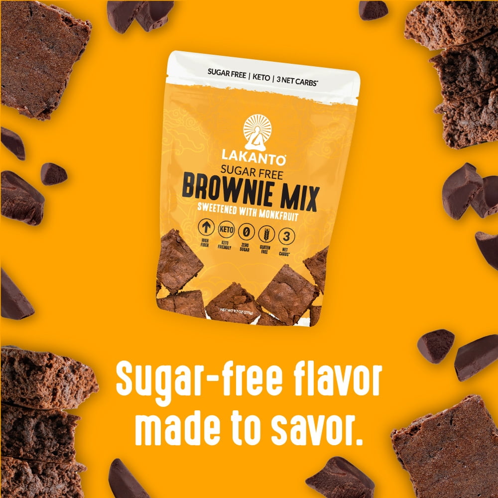 Lakanto Sugar Free Brownie Mix - Sweetened with Monk Fruit Sweetener, Keto Diet Friendly, Dutched Cocoa, High in Fiber, 3g Net Carbs, Gluten Free, Easy to Make (Pack of 3)