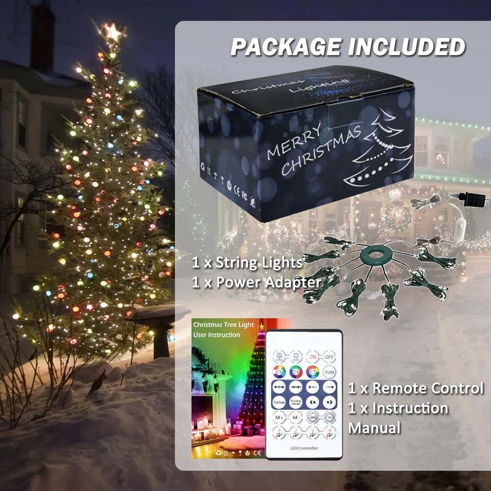 ASTRAEA 6.5FT Smart Christmas Tree Lights, 200LED RGB Color Changing String Lights Waterproof for Xmas Tree Decorations Indoor Outdoor, Multicolor
