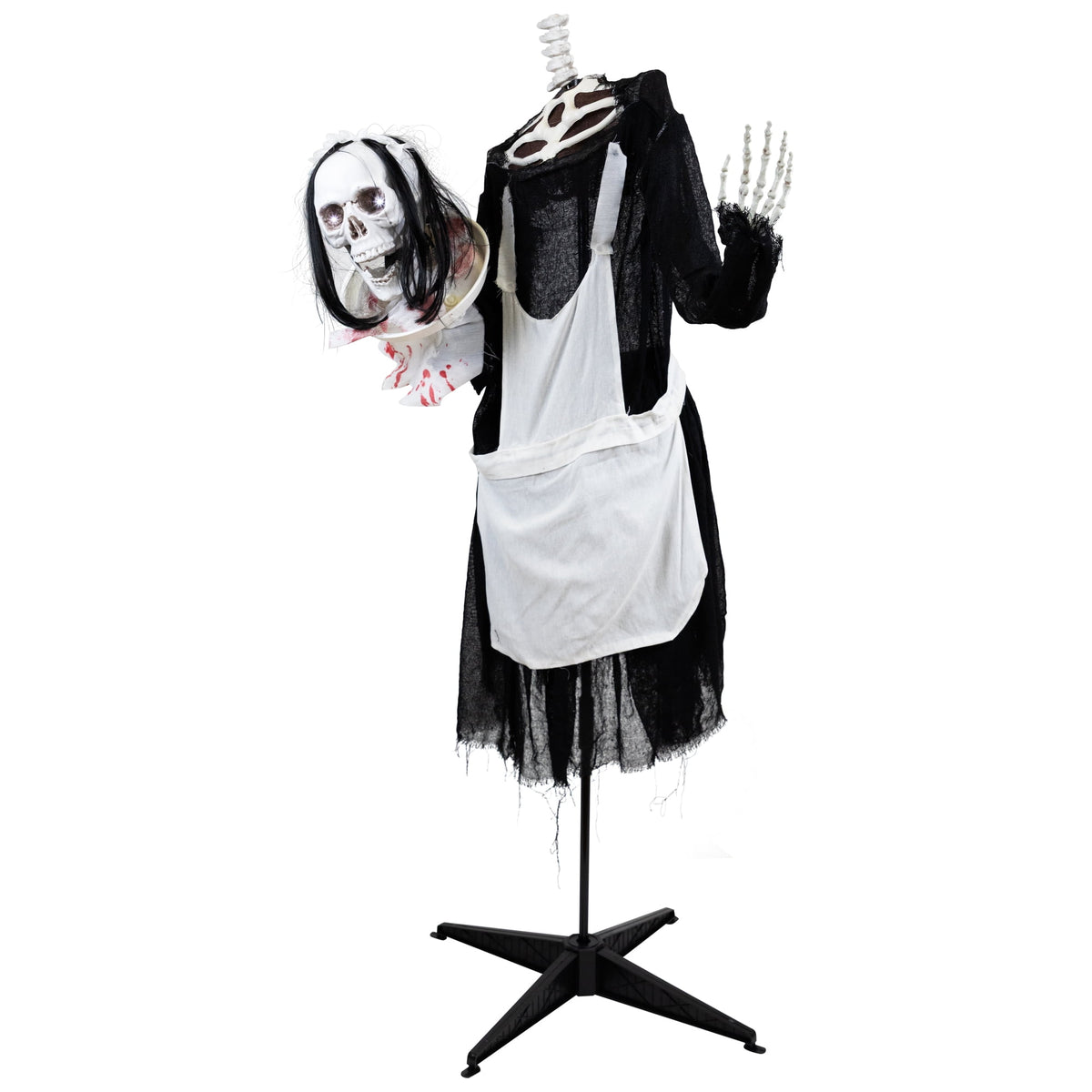 57" Animated LED Lighted Head-in-Hand Skeleton Maid Halloween Decoration
