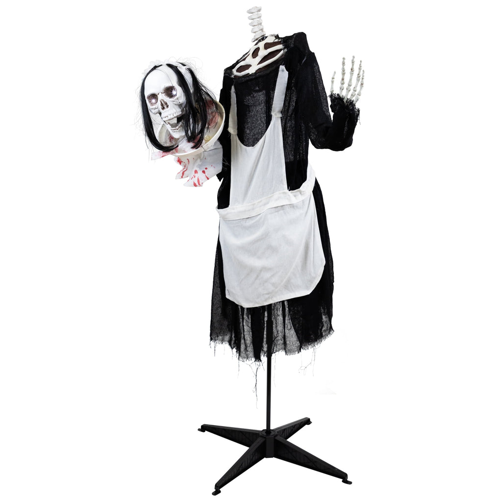 Northlight LED Animated Head-in-Hand Skeleton Maid Halloween Decoration - 57" - White Lights