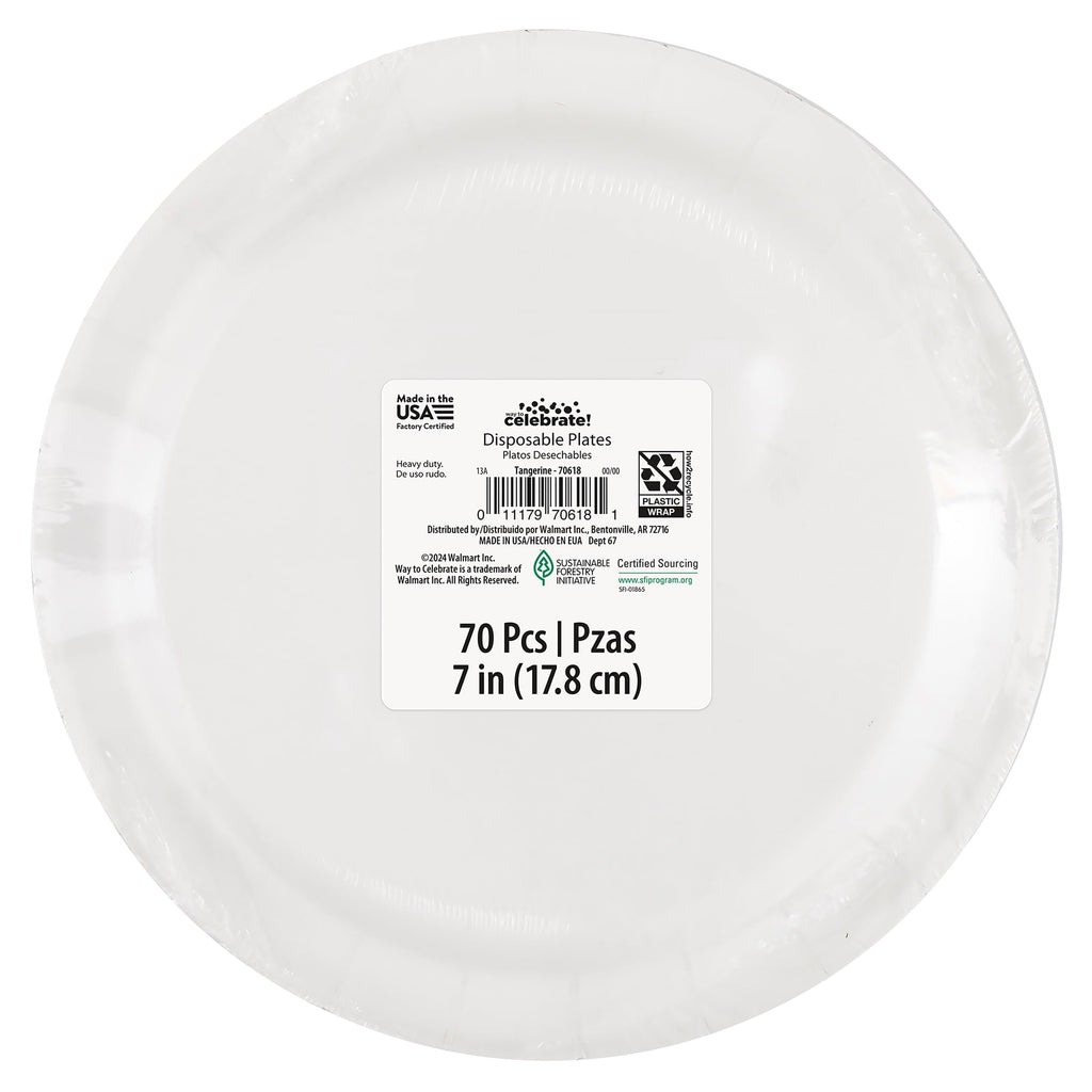 Way To Celebrate Orange Disposable Paper Plates, 7 in, 70 Count