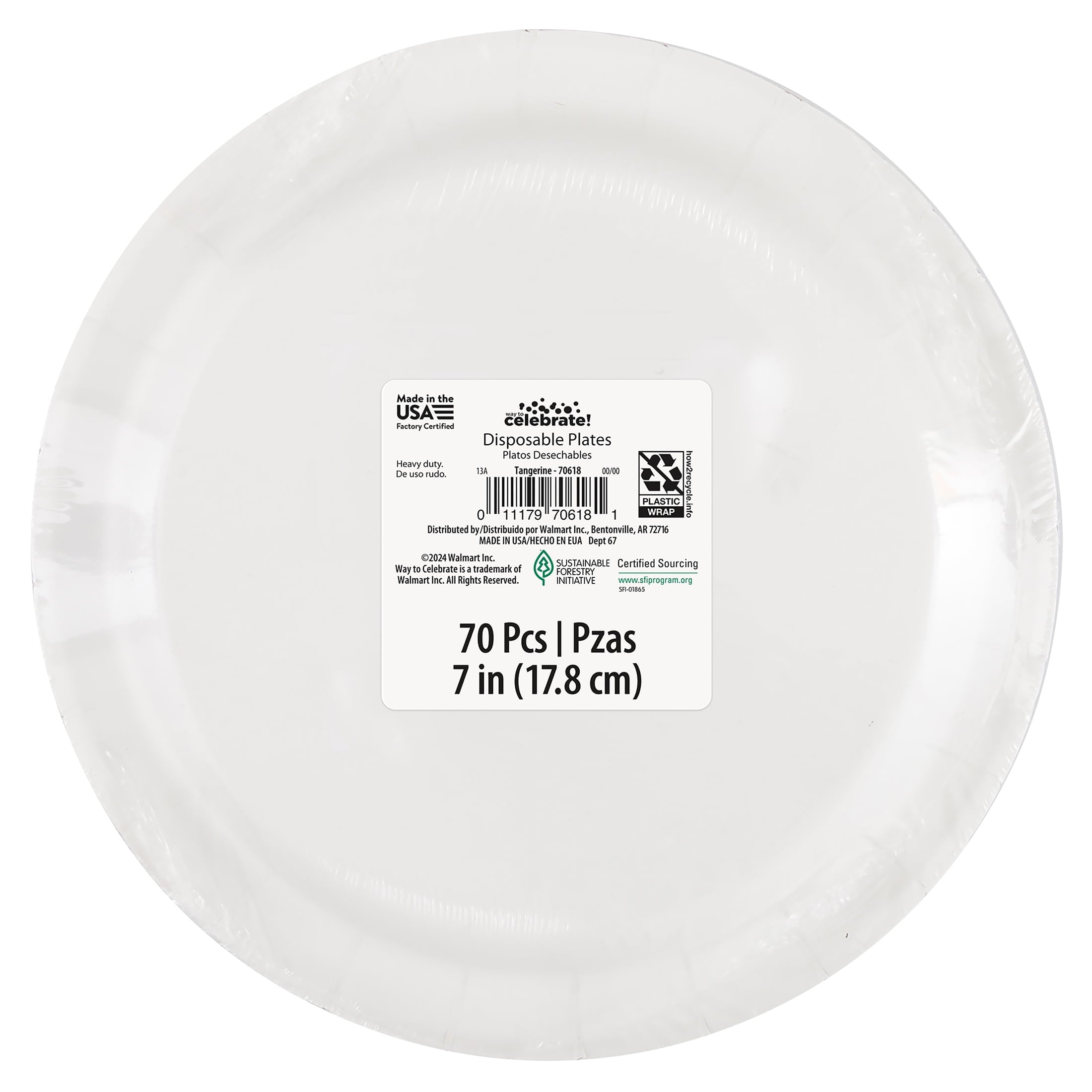 Way To Celebrate Orange Disposable Paper Plates, 7 in, 70 Count