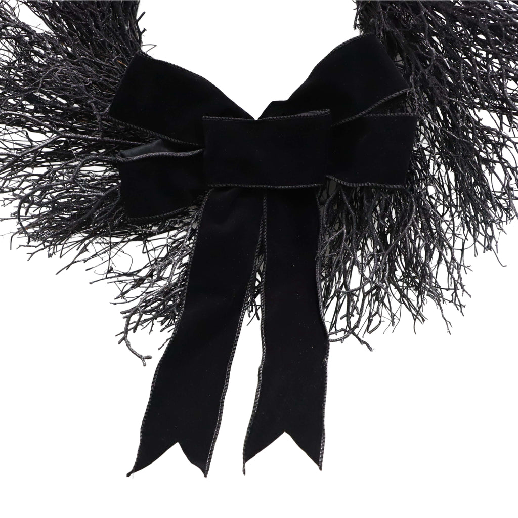 My Texas House Halloween Black Twig Wreath with Bow, 24"