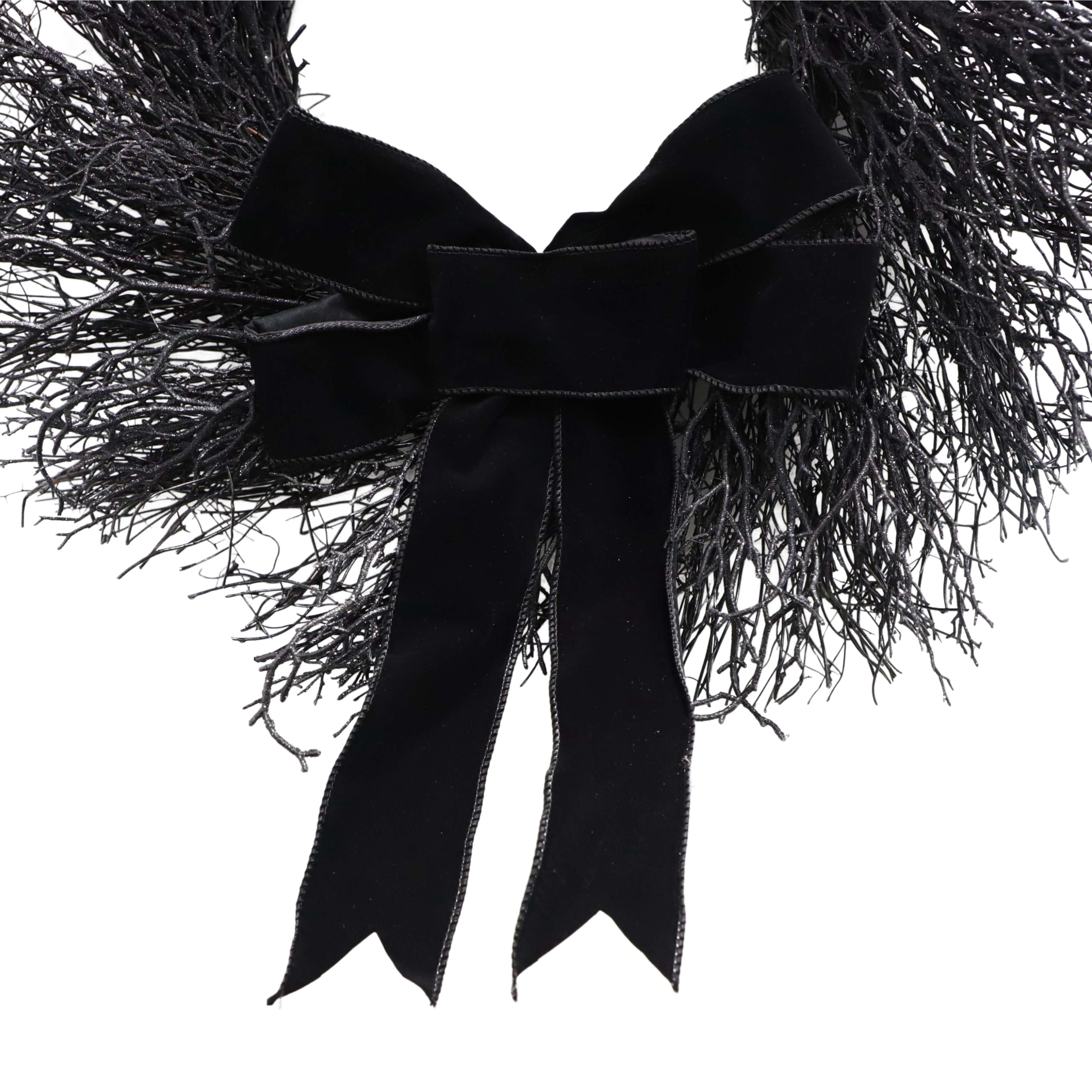 My Texas House Halloween Black Twig Wreath with Bow, 24"
