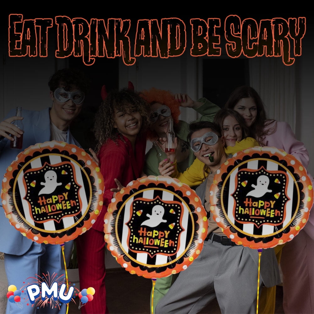 PMU Halloween Party Decoration "Happy Halloween" Jack Faces Aglow 18 Inch Mylar-Foil Balloon (1pkg) Pkg/1