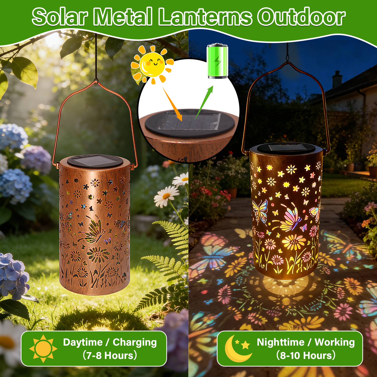 Colorful Solar Lanterns IP65 Outdoor Waterproof, Mother's Day Gifts for Women Mom Grandma - LED Colorful Sunflower Solar Lights Metal Hanging Lantern for Patio Yard Porch