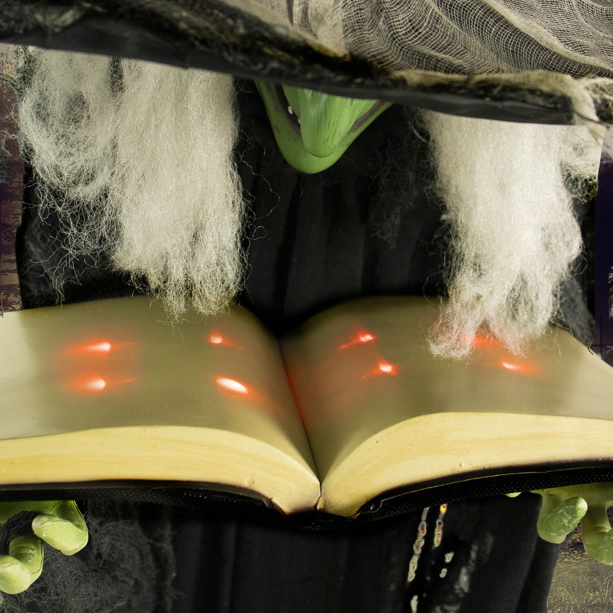 Haunted Hill Farm 5.5 ft Poseable Witch with Spell Book, Lights and Sound, Indoor/Covered Outdoor Halloween Decoration, HHWITCH-9FLS