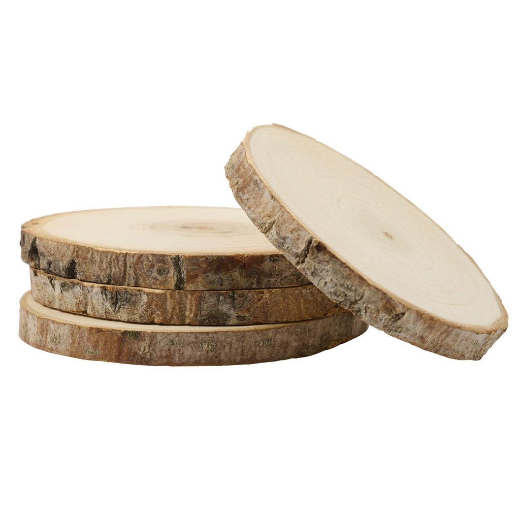 Plaid Unpainted Wood Surface, Small Wood Round with Bark, 4 Piece
