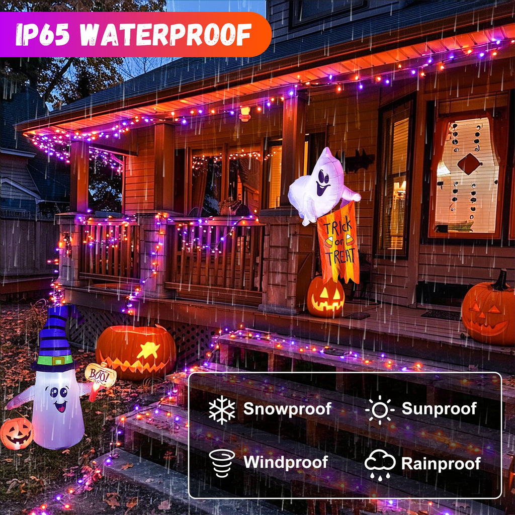 Magotan 300 LED 98 ft Halloween Lights Outdoor Indoor Orange and Purple Halloween Decorations String Lights