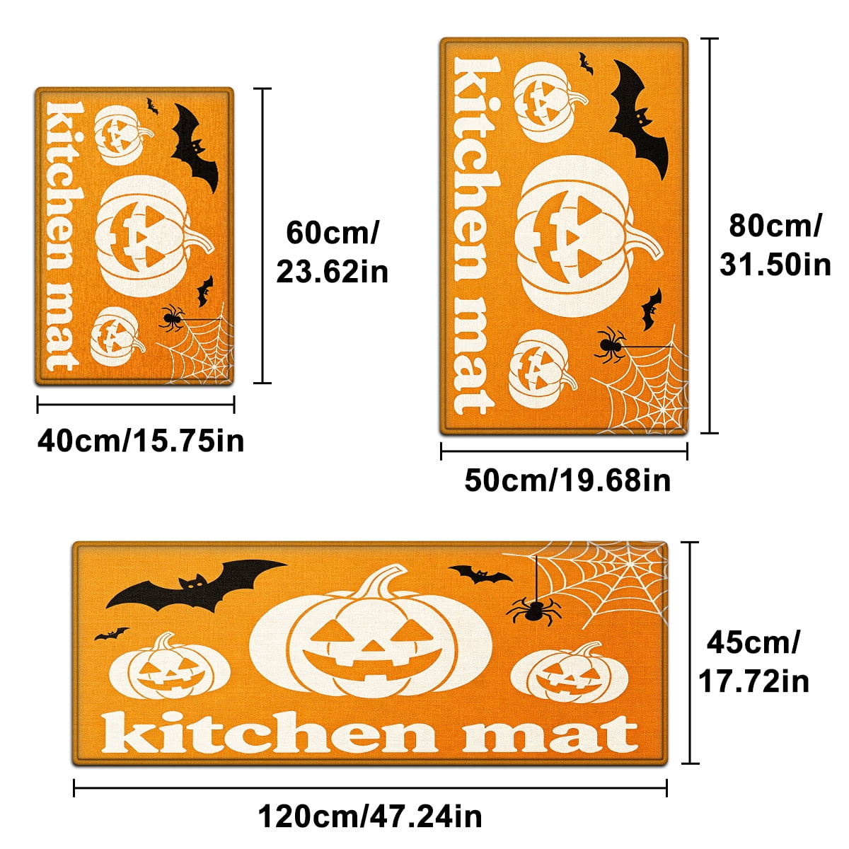YIMEIS Halloween White Pumpkin Multi-purpose 3-Piece Flannel Mat and Kitchen Rugs,Soft Non-slip for Home Bedroom Bathroom