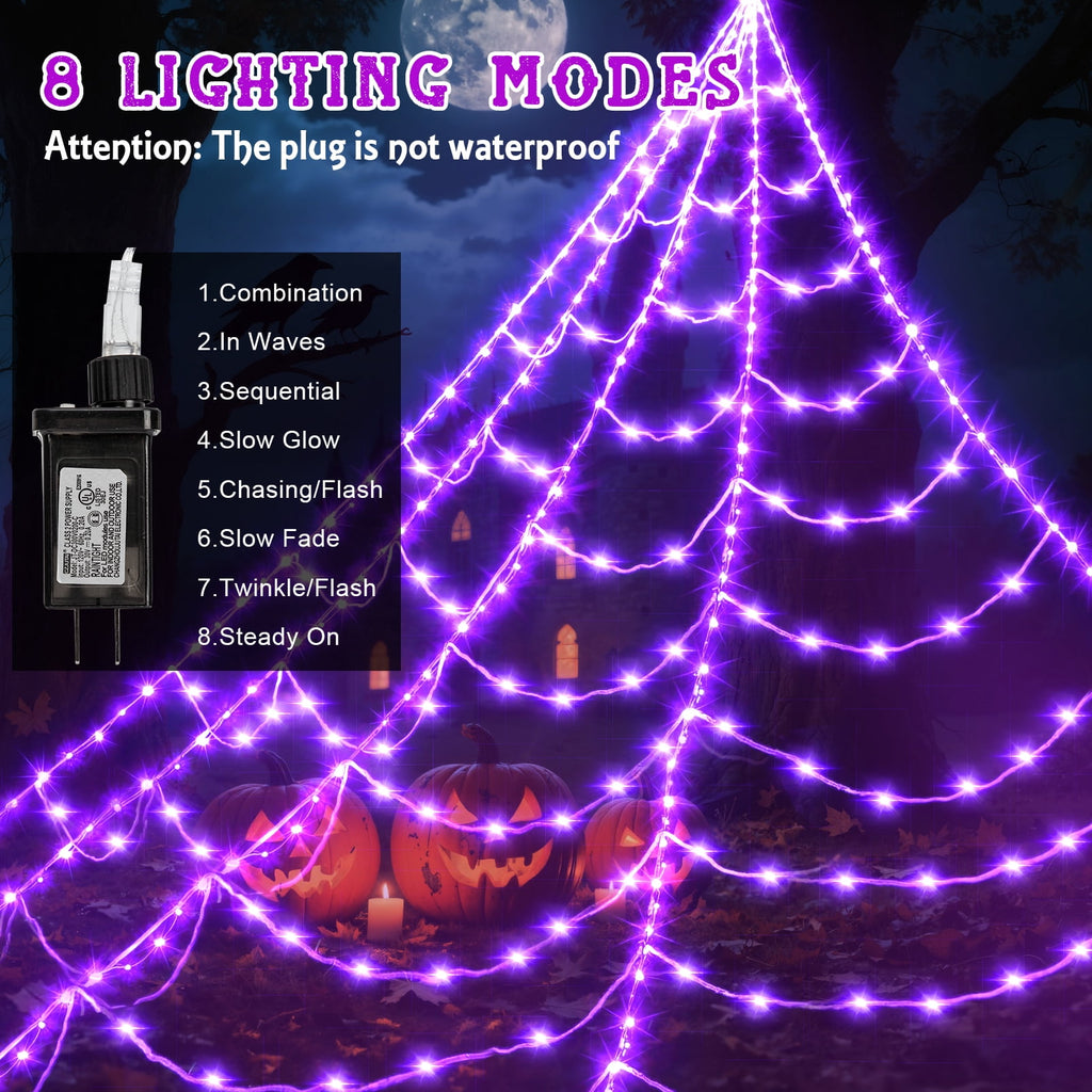 Scidweet Halloween Decorations Outdoor, 500 LED Halloween Giant Spider Web Lights for Garden Yard Porch Home Decor, Purple White
