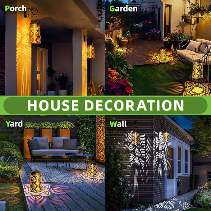 2 Pack Solar Hanging Lantern Lights - Outdoor Waterproof Decorative Lanterns for Patio, Garden, Yard, Front Porch - Retro LED Lighting for Halloween, Christmas & Holiday Decor