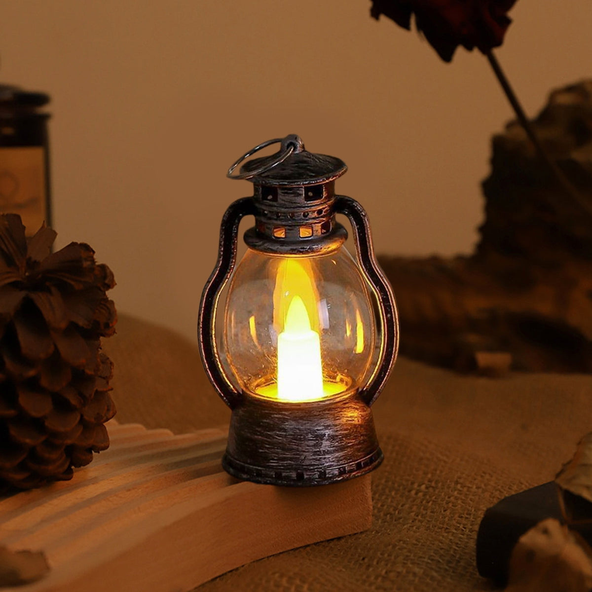 Djiypn Mini Lanterns 2Pack LED Small Lanterns Decorative Indoor Outdoor Hanging Lantern Decorative Candle Light Farmhouse Decor for Weddings Western Camping Party Halloween Christmas Decorations