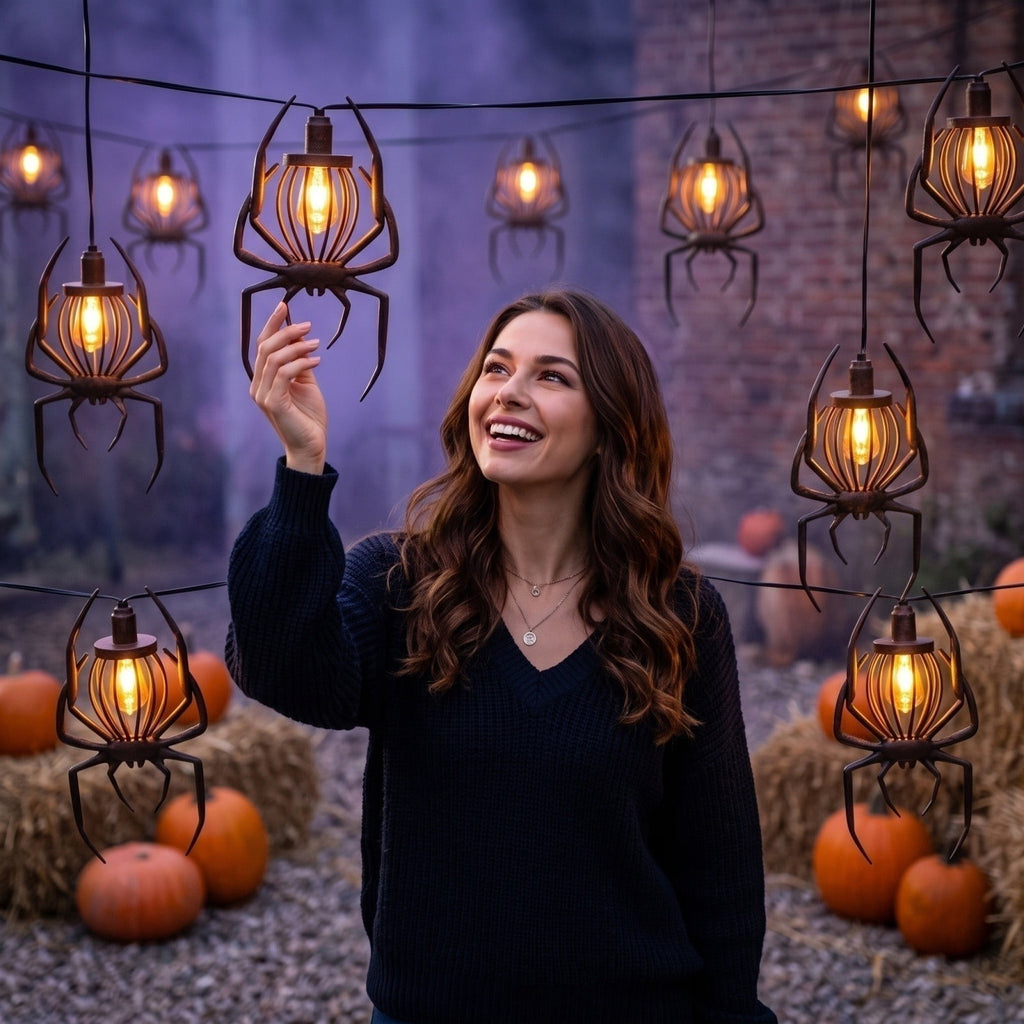 2026 New Halloween Hanging Bat Flame Lights, Vintage Metal Frame Lantern with Warm Amber Edison Bulb, Indoor Outdoor String Light Decor for Porch Patio Room