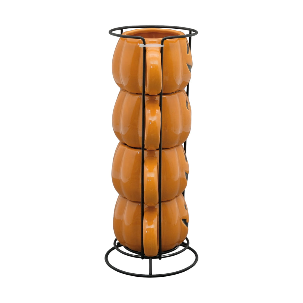 Way To Celebrate Halloween Pumpkin Stack Ceramic Mugs, 4-Pack
