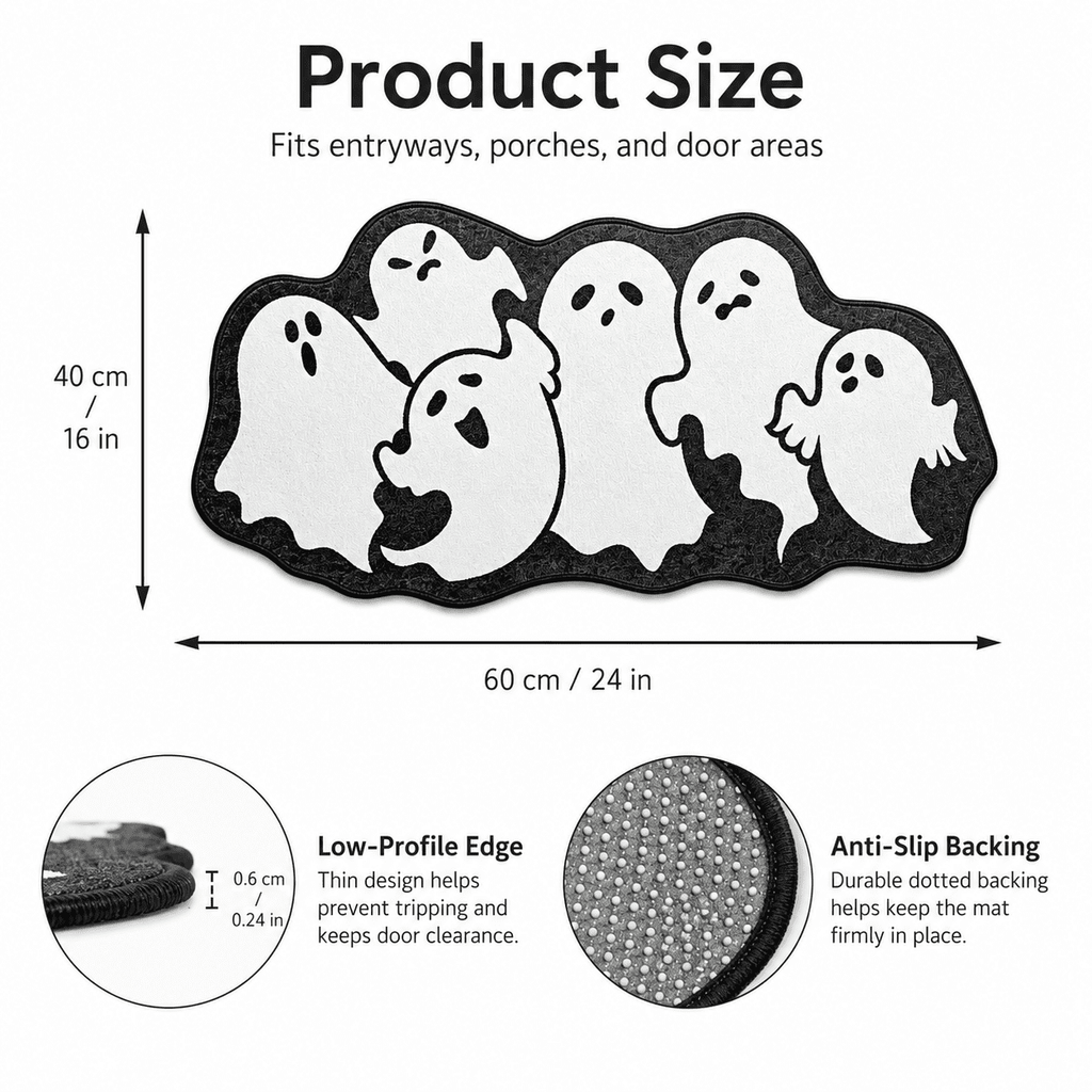 Halloween Ghost Cluster Shaped Welcome Doormat, Cute Ghost Floormat Non Slip Rubber Backing for Halloween Front Porch Entryway Room Decor,40x60cm