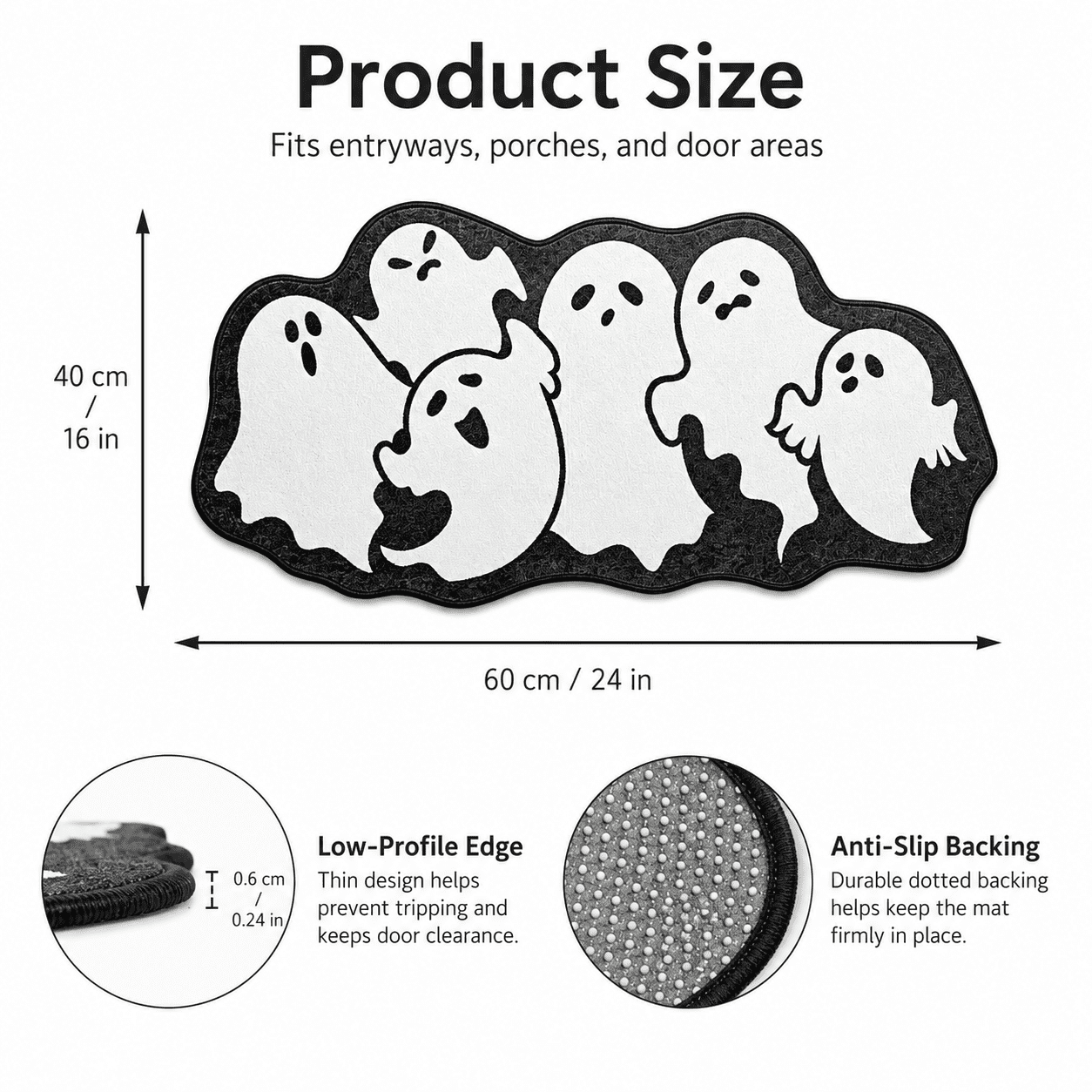 Halloween Ghost Cluster Shaped Welcome Doormat, Cute Ghost Floormat Non Slip Rubber Backing for Halloween Front Porch Entryway Room Decor,40x60cm