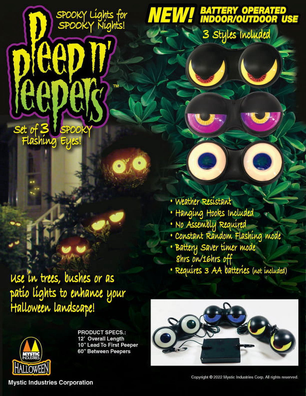 Peep N' Peepers Battery Operated Flashing Eyes Halloween Lights with Automatic Timer (1 Set)