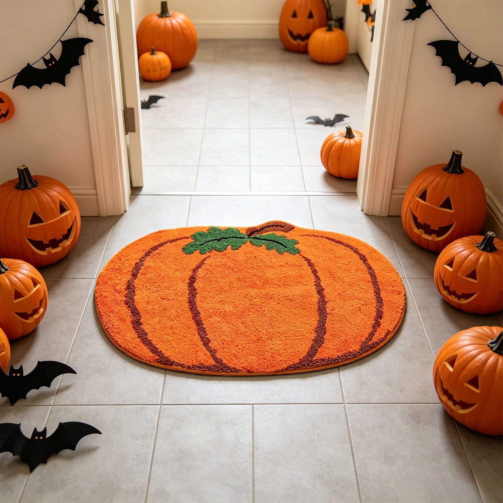 Halloween Fall Thanksgiving Bath Mat Ghost And Pumpkin Shaped Absorbent Non Slide Soft Doormat For Entryway Decor