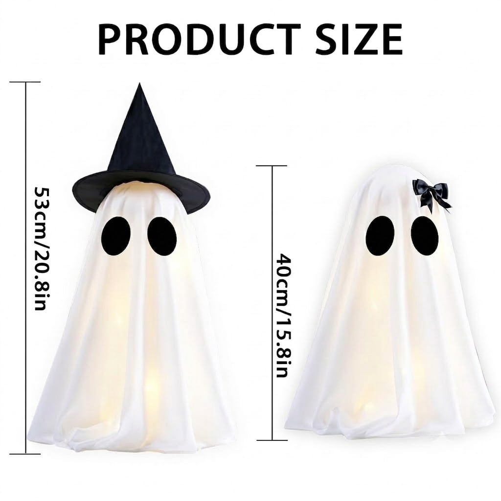 TETOU 2pcs Halloween Scary White Ghost Decor , Light Up DIY Scary White Ghost with Timer for Halloween Indoor Home Tabletop Mantel Decorations