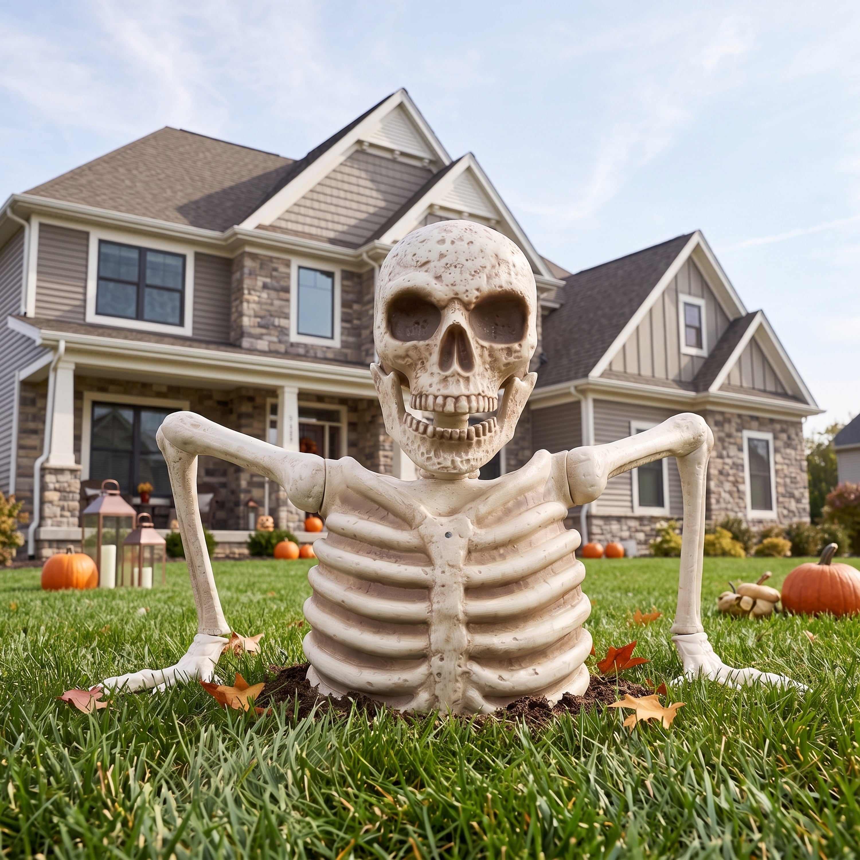 Joyfy 3.3x6.4FT Giant Halloween Groundbreaker Skeleton Decorations Outdoor, Light Up Animated Skeleton, IR Activated with Creepy Sound & Scary Motion, Scary Outdoor Indoor Halloween Decor for Graveya