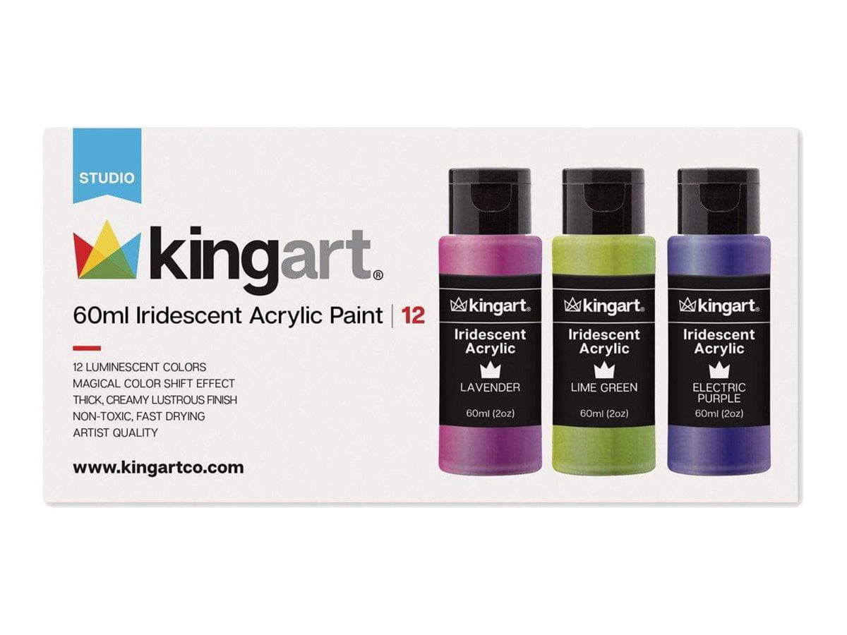 Kingart Studio Acrylic Craft Paint, 60ml (2oz) Bottle, Set of 12 Metallic Colors