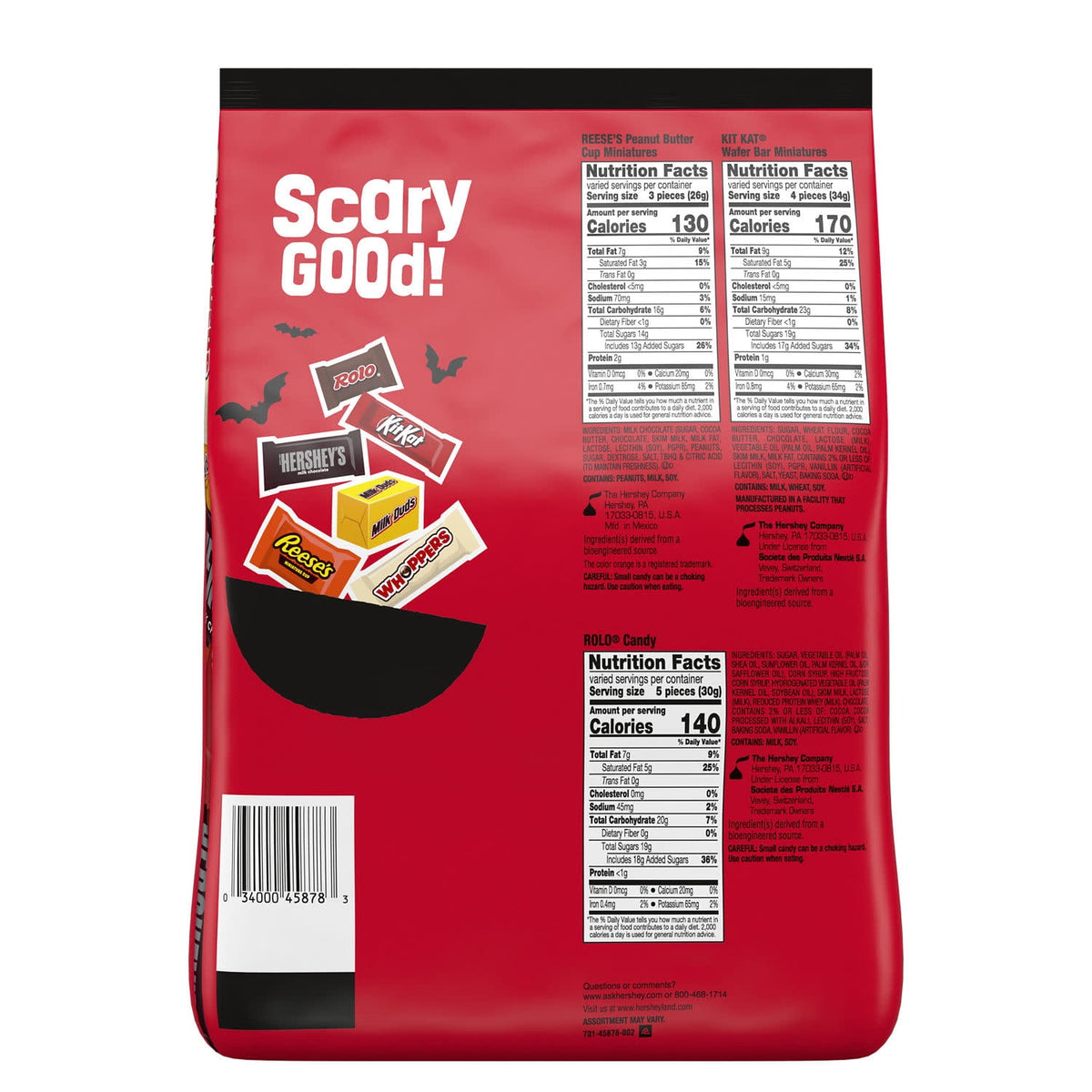 Hershey Assorted, Halloween Candy Bulk Variety Bag, 51.03 oz (165 Pieces)