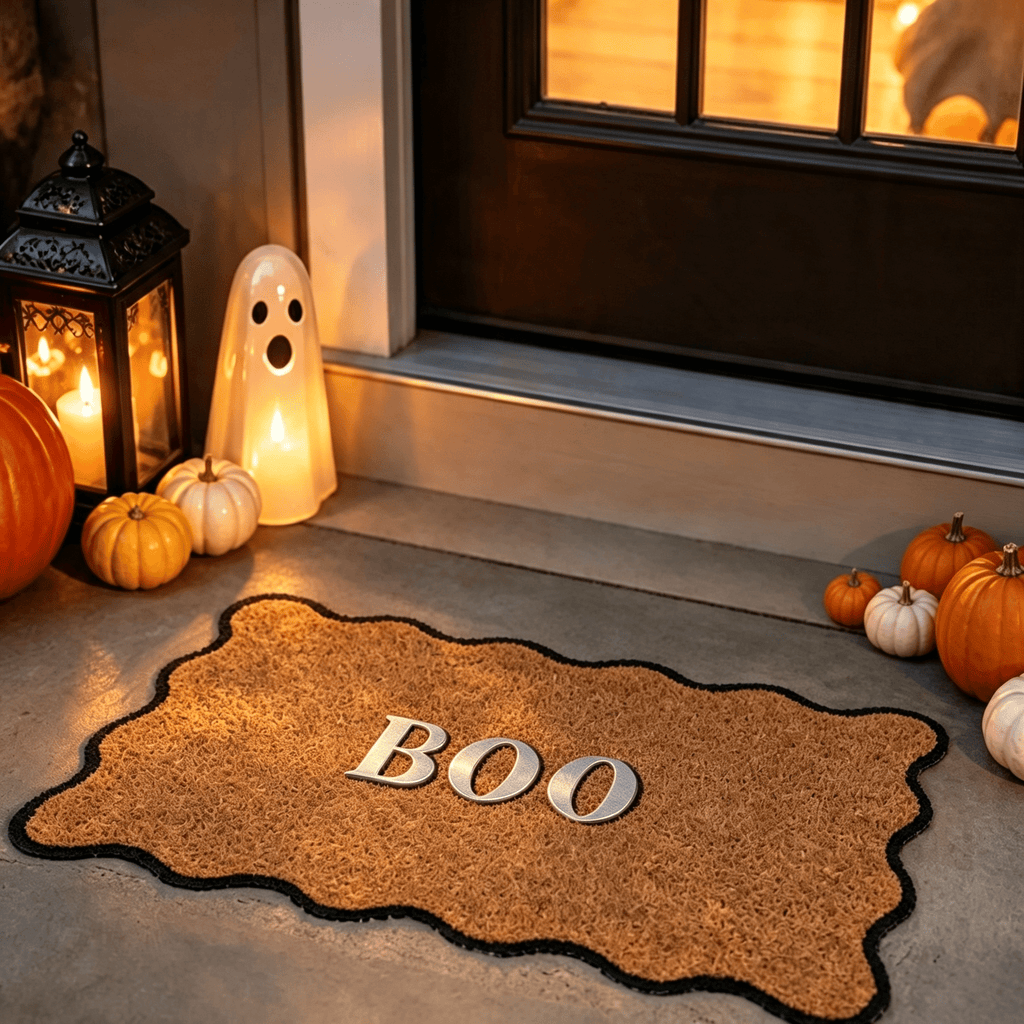 Clearance Halloween Multicolor Scallop Boo Outdoor Coir Doormat, 48" x 30" Large Halloween Bath Rug, Halloween Decoration Outdoor Indoor, Gift for Women Men