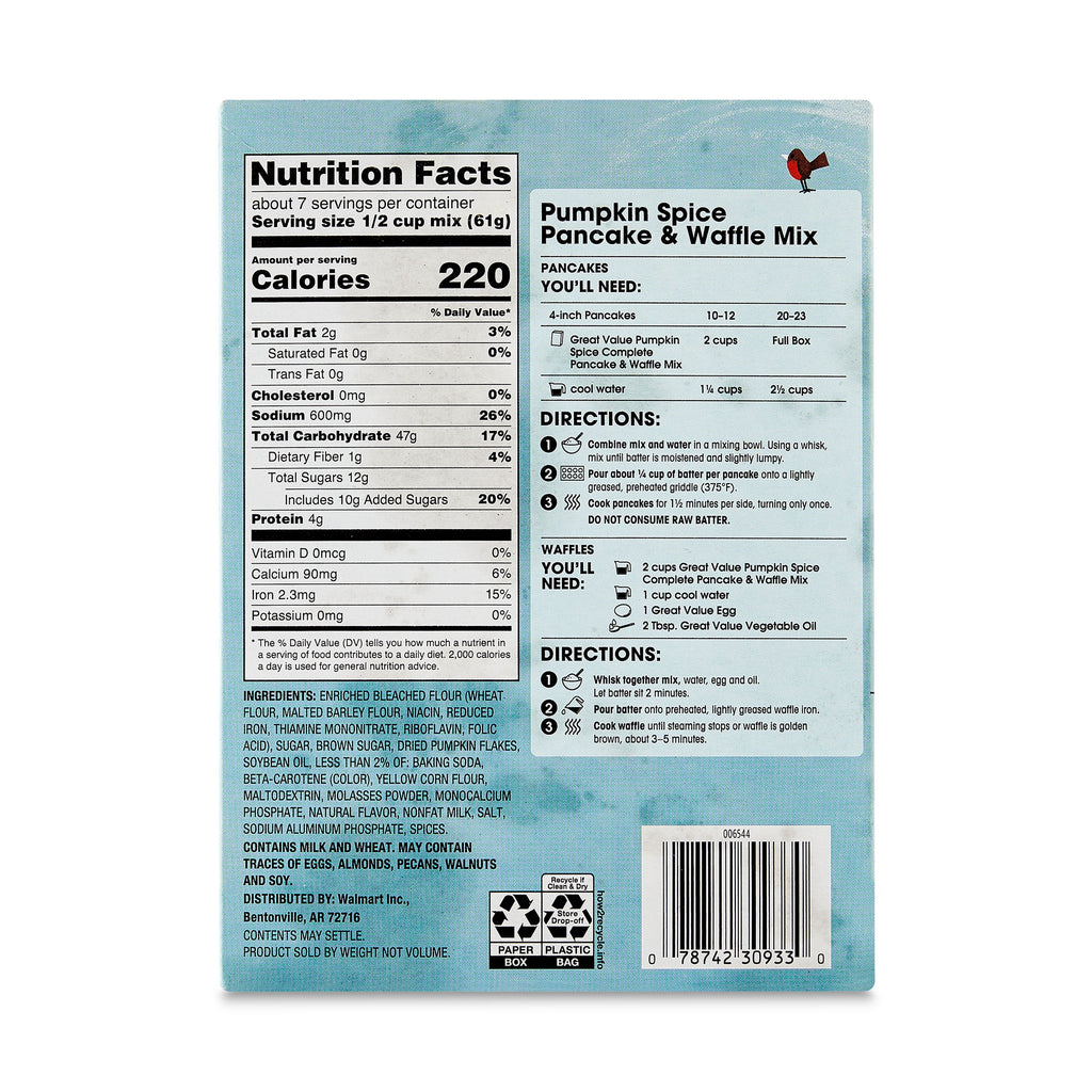 Great Value Pumpkin Spice Pancake & Waffle Mix, 16 oz Box
