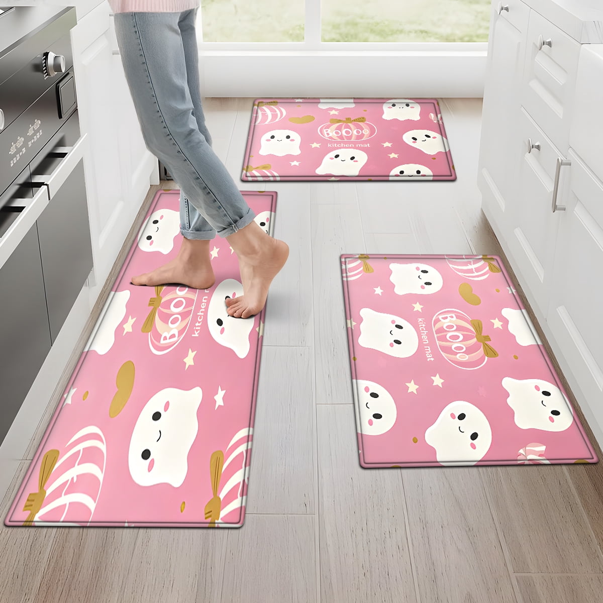 CCTFS Halloween Pumpkin Bat Candy 1Pc Flannel Mat and Kitchen Rugs,Soft Non-slip,Perfect for Home Bathroom