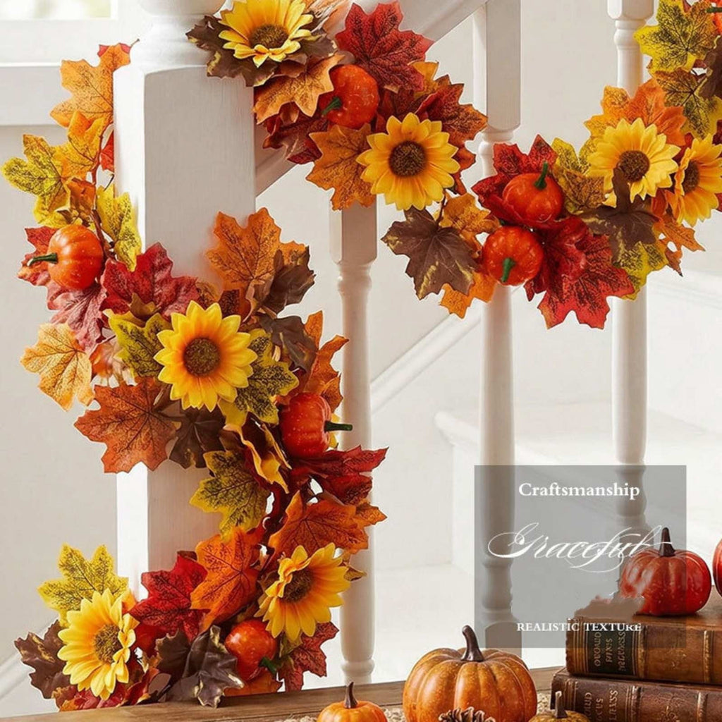 WKSCLPAI Halloween Maple Leaf Garland, Fall Vine Wreaths for Autumn Festivities Decor,Seasonal Garlands for Home,Halloween & Fall Decorations