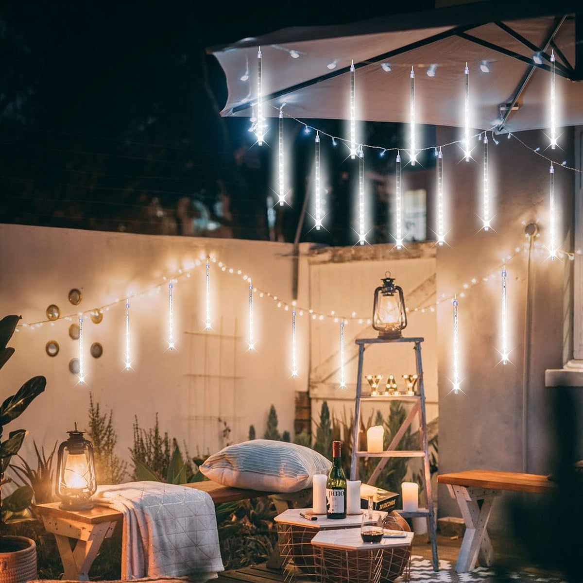 Scidweet Christmas String Lights, 20 inch 10 Tubes 540 LED Icicle Twinkle Meteor Shower Lights Outdoor for Christmas Halloween Holiday Party Home Decor, White